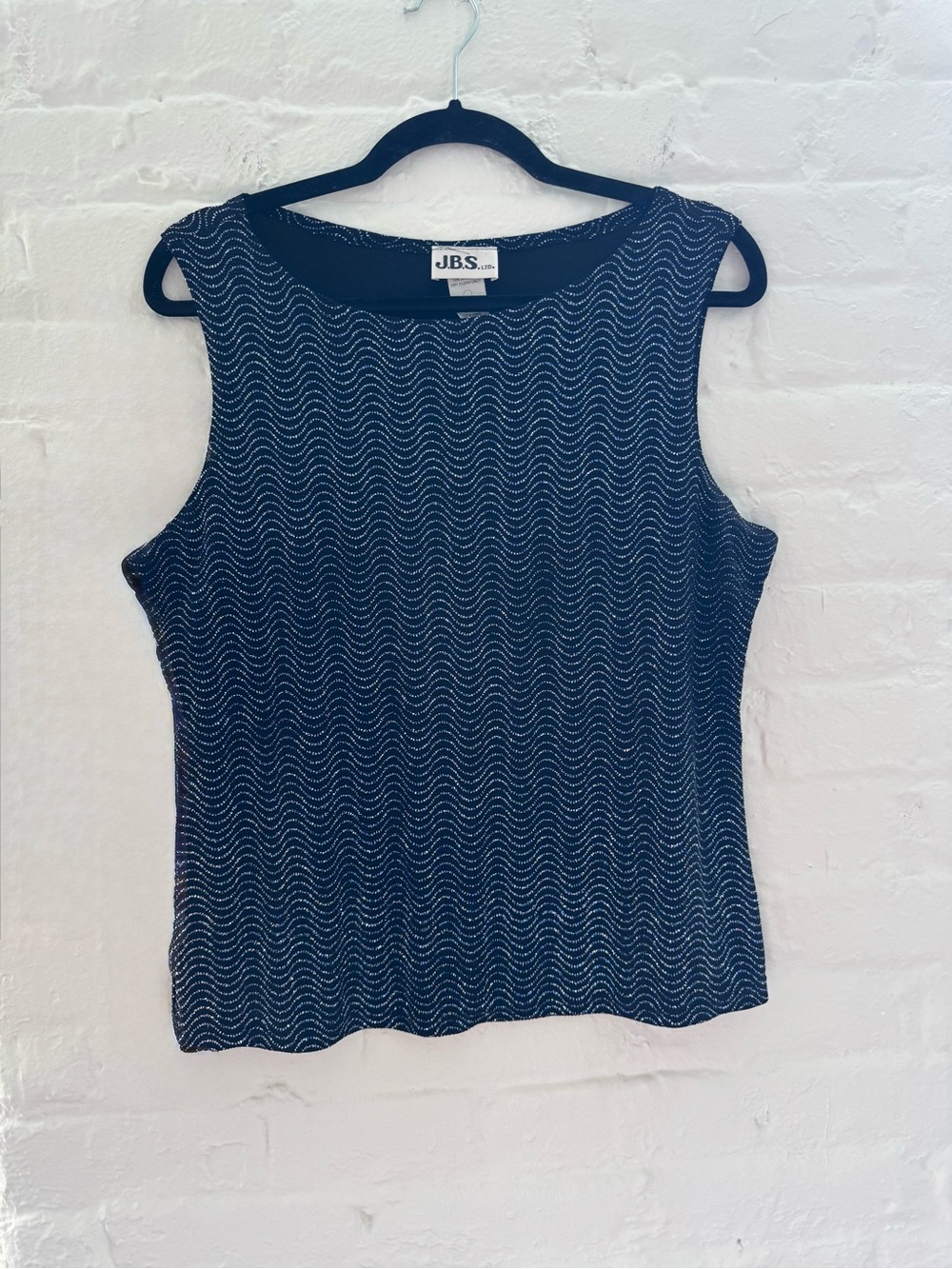 J.B.S. Y2K Black Top With Blue & Silver Glitter Wave Pattern